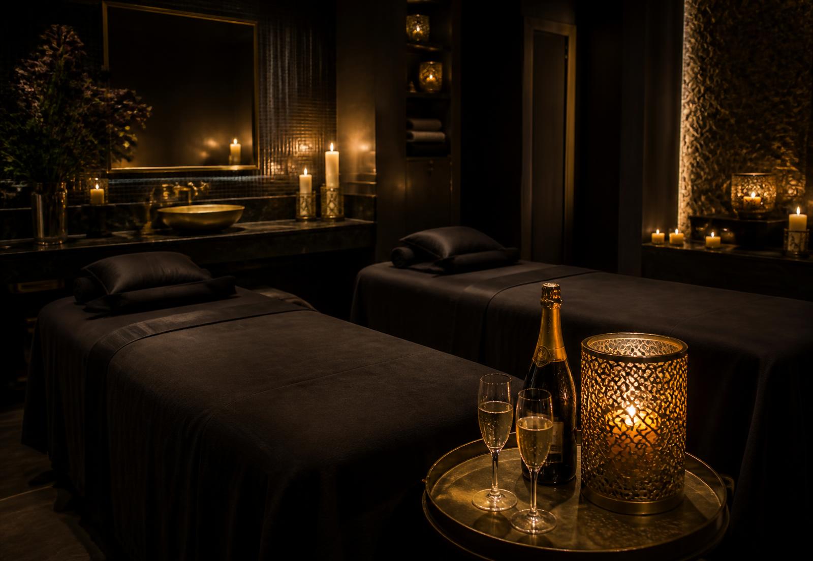 Suite privada para parejas con champán y vela